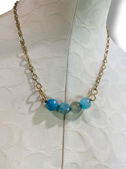 Goldtone Chain Blue Beaded Necklace 20"