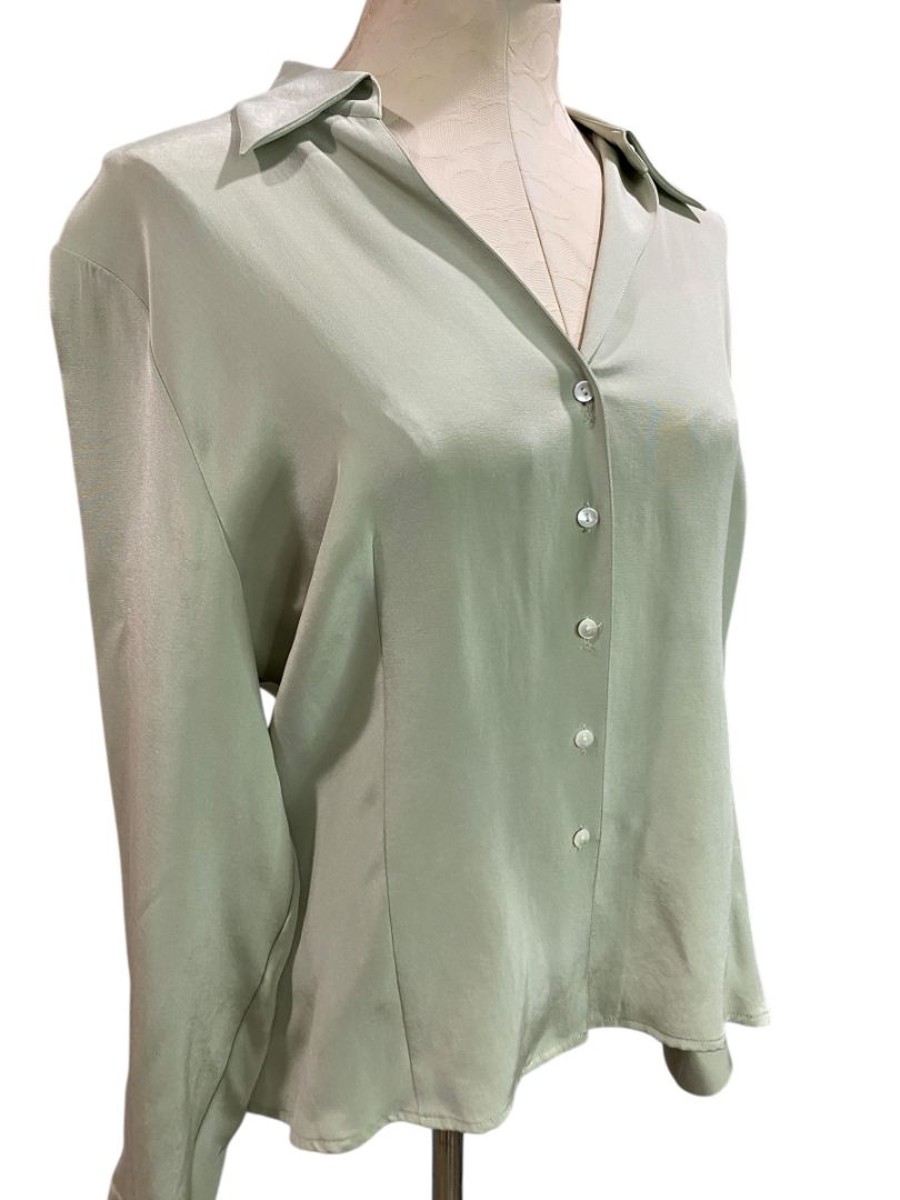 Size 16P Talbots Petites Stretch Silk Blend Womens Button Up Shirt