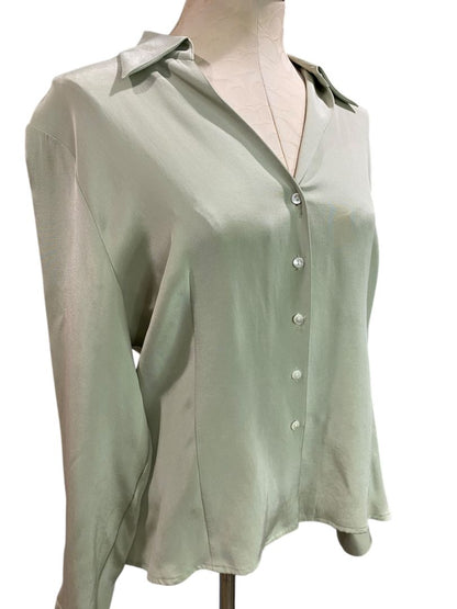 Size 16P Talbots Petites Stretch Silk Blend Womens Button Up Shirt