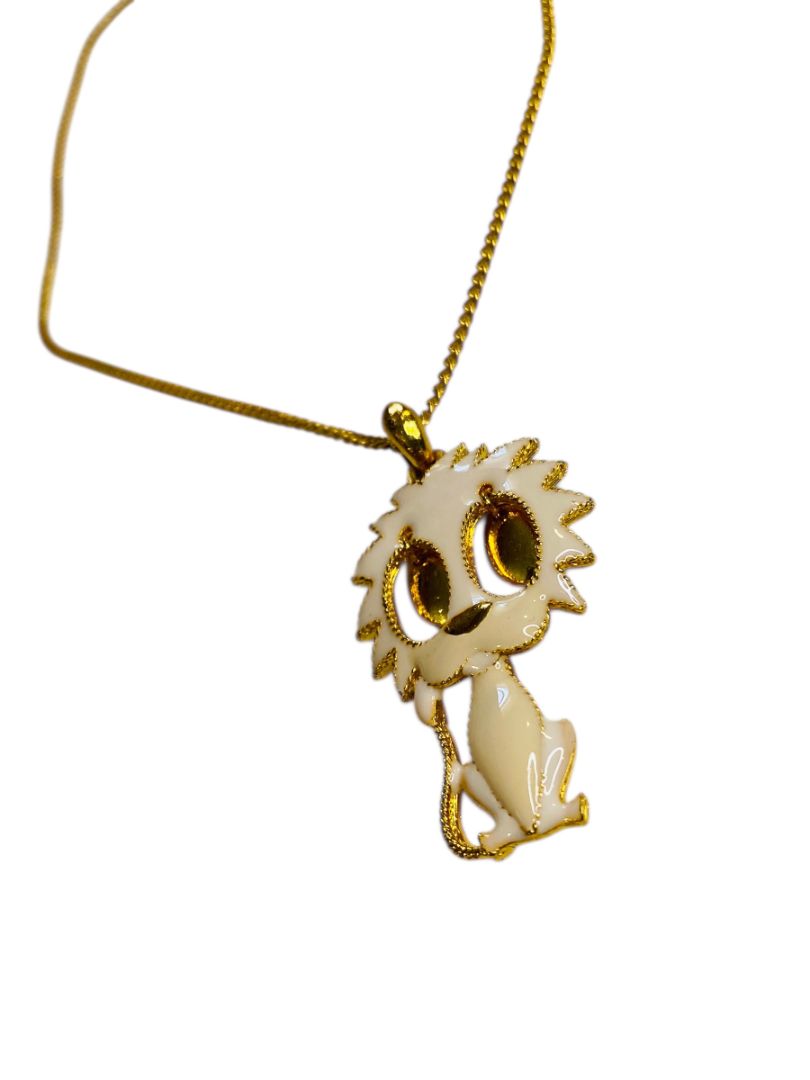 Vintage Goldtone Lion 1.6" Pendant on 16" Chain Dangling Eyes