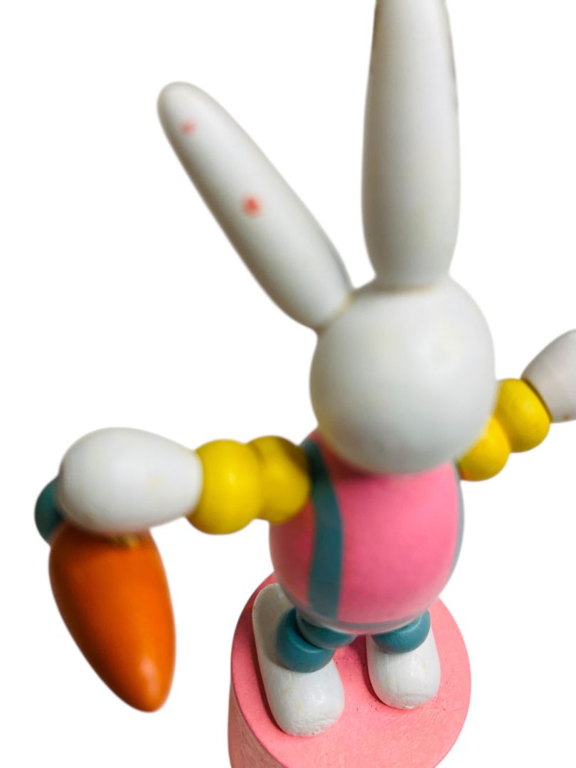Wooden Push Puppet Collapsing Toy Easter Bunny Rabbit 4.5"