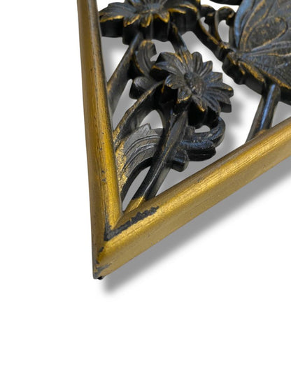 1970s Burwood Homco Wall Plaque Butterfly Flower Diamond 16.75"h x 10.25"