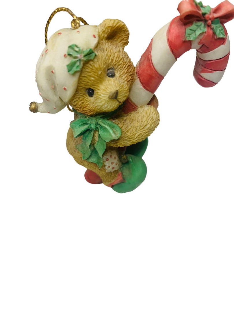 1995 Enesco Priscilla Hilman Cherished Teddie  Christmas Ornament Candy Cane 3"