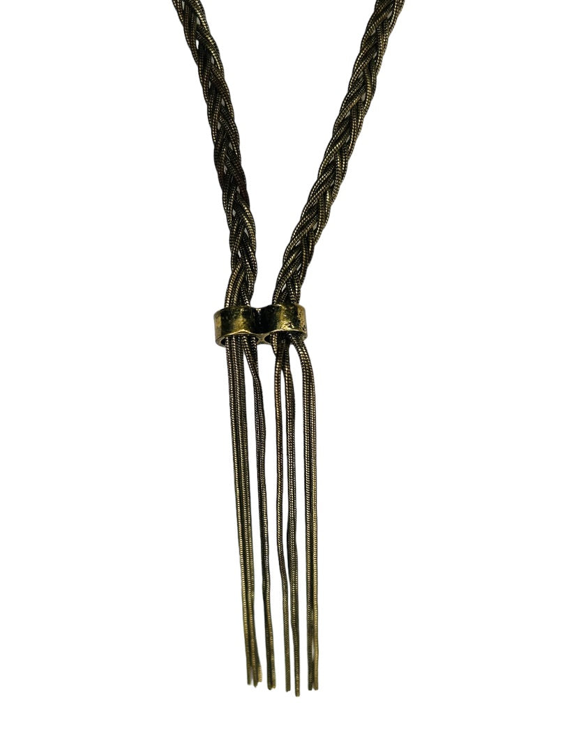 Steve Madden Antiqued Look Silvertone 26" Lariat Style Braided Chain