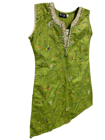 Small Brisa Women's Sleeveless Green Embroidered Blouse Pullover