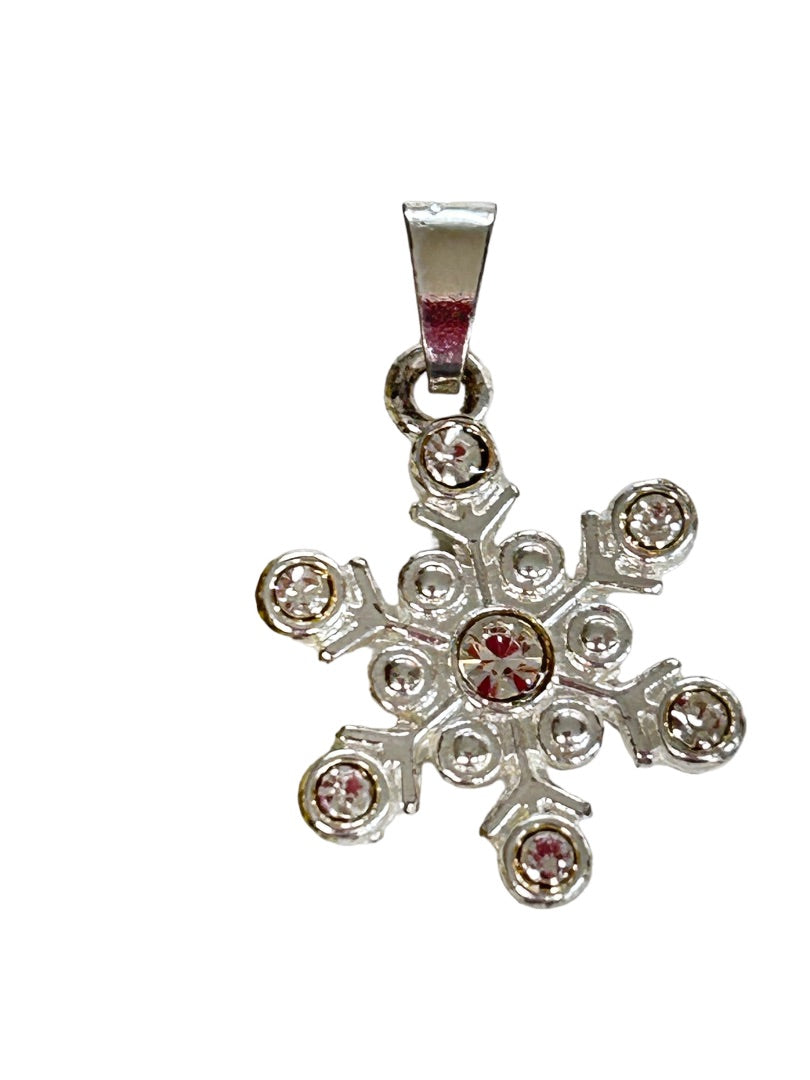 Silvertone Rhinestone Necklace Pendant Charm 1"