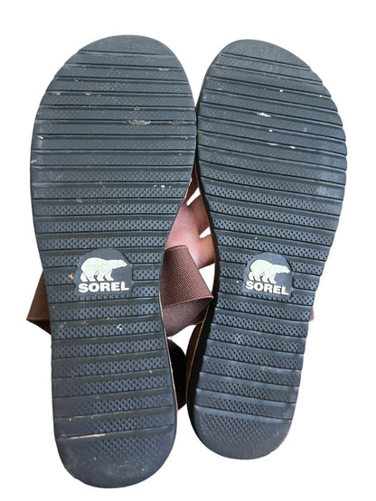 Size 9.5 Sorel Ella Leather Upper Sandals Brown Elastic Slip On