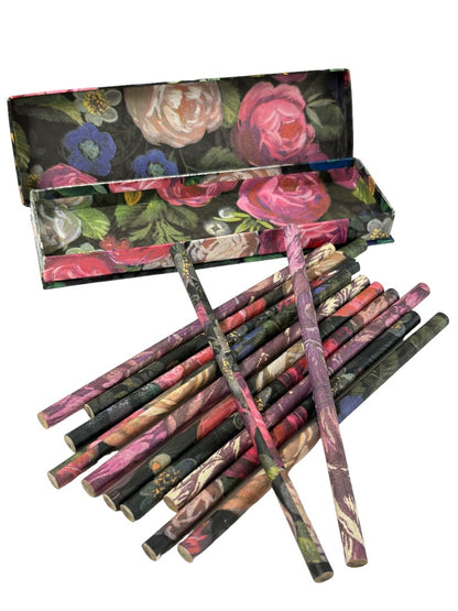 Nobel Hall Floral Wrapped Pencils in Box of 12 Girly Feminine Office Supplies