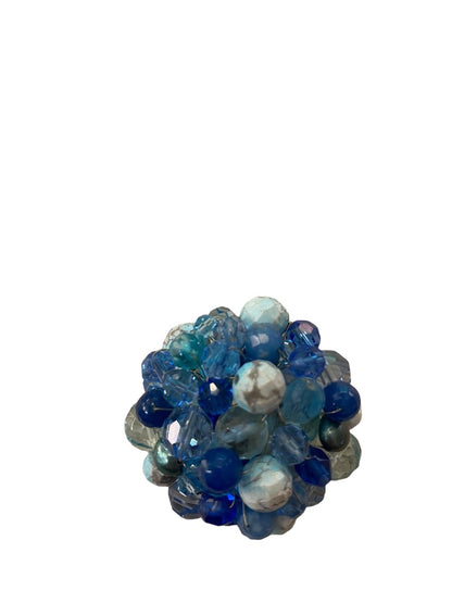 Mixed Blue Tones Beaded Cluster Brooch Statement 2.5" Diameter Pin