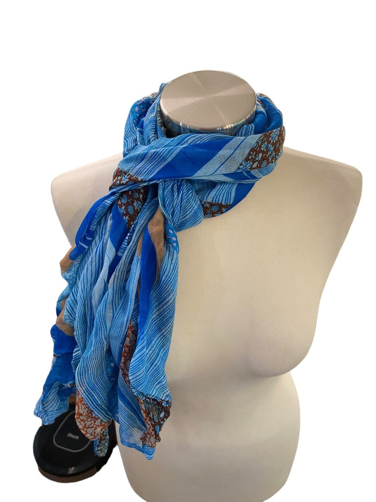 Lightweight Blue Pattern Summer Scarf 31" x 80" Womens Wrap Shawl