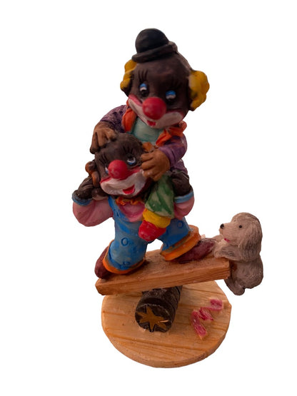 1997 Resin Clown Figurine Balancing Act Dog 3" Brown Skin