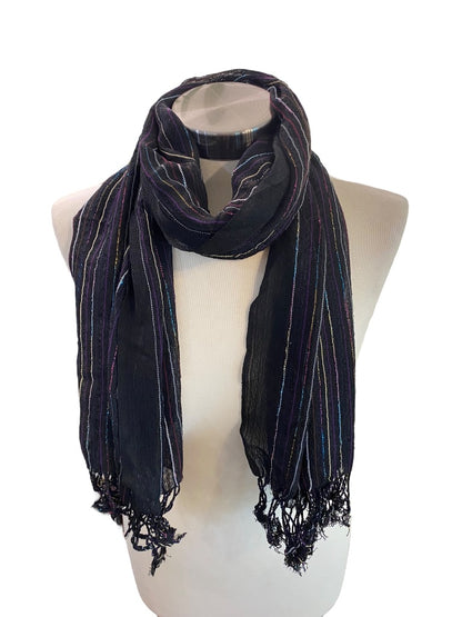 Black Lightweight Metallic Summer Scarf Fringed 58" x 24"