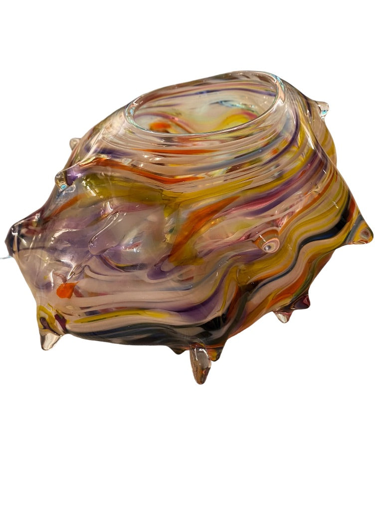 Signed James Hayes Art Glass Swirl Vessel Abstract Hand Blown  8.5" x 5.25