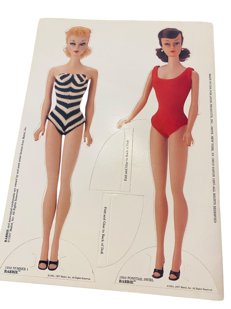 1997 Barbie Mattel for Avon Paper Doll Book 1959 Number One and The 1964 Ponytail Swirl