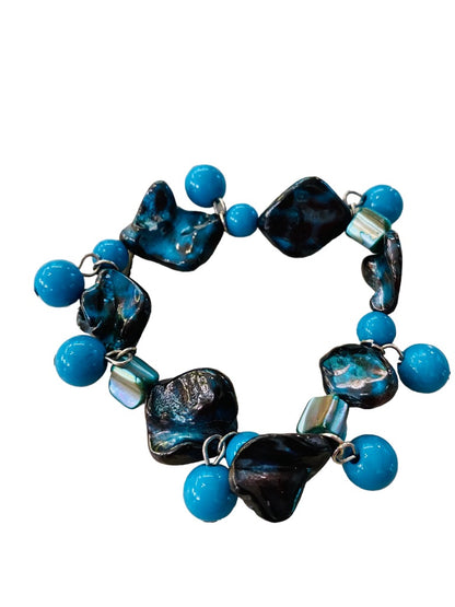 Beaded Stretch Bracelet Acrylic Funky Artsy Dangling Beads Teal Black