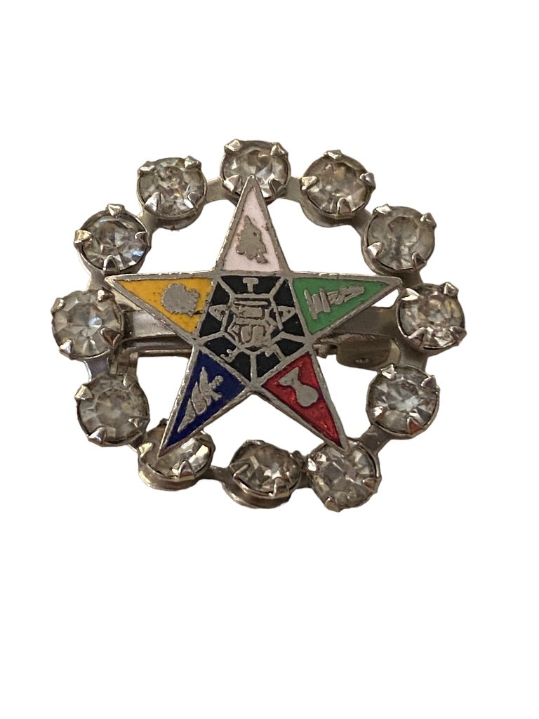 Masonic Pin Order of the Eastern Star Brooch Pin Silvertone .9" Diameter