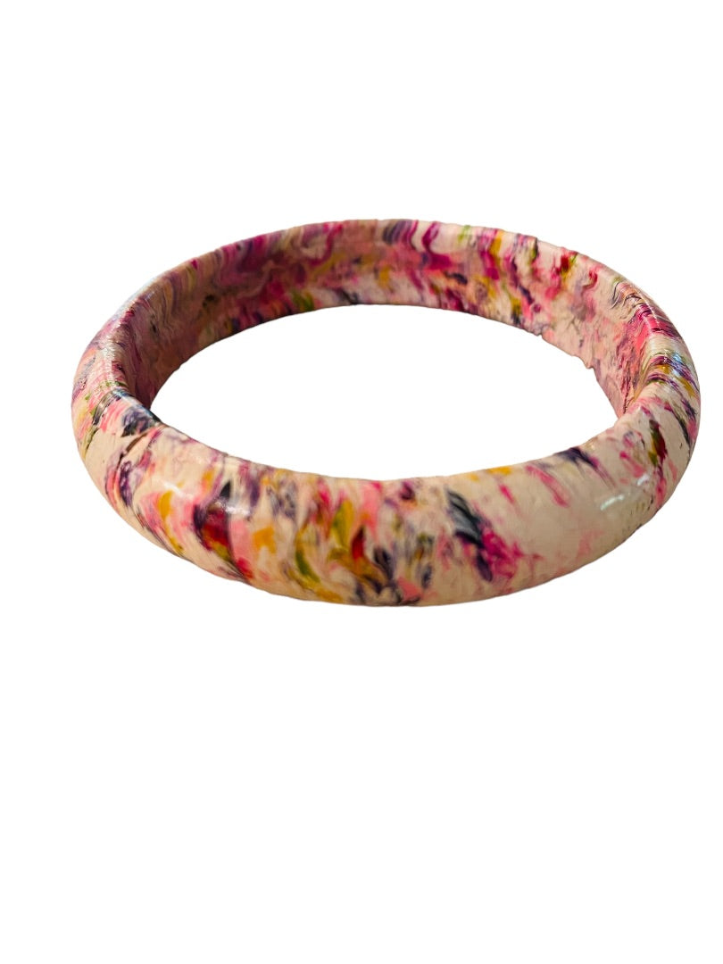 Small Painted Wooden Bangle Bracelet Swirl Multicolor 2.1" Inside Diameter