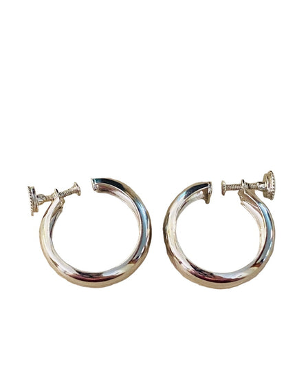 Sivertone Signed Monet Non-Pierced Screwback Earrings Hoops 1" Diameter