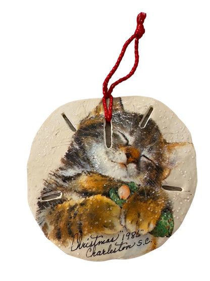 Christmas 1986 Charleston SC Sand Dollar Kitten Ornament Holiday