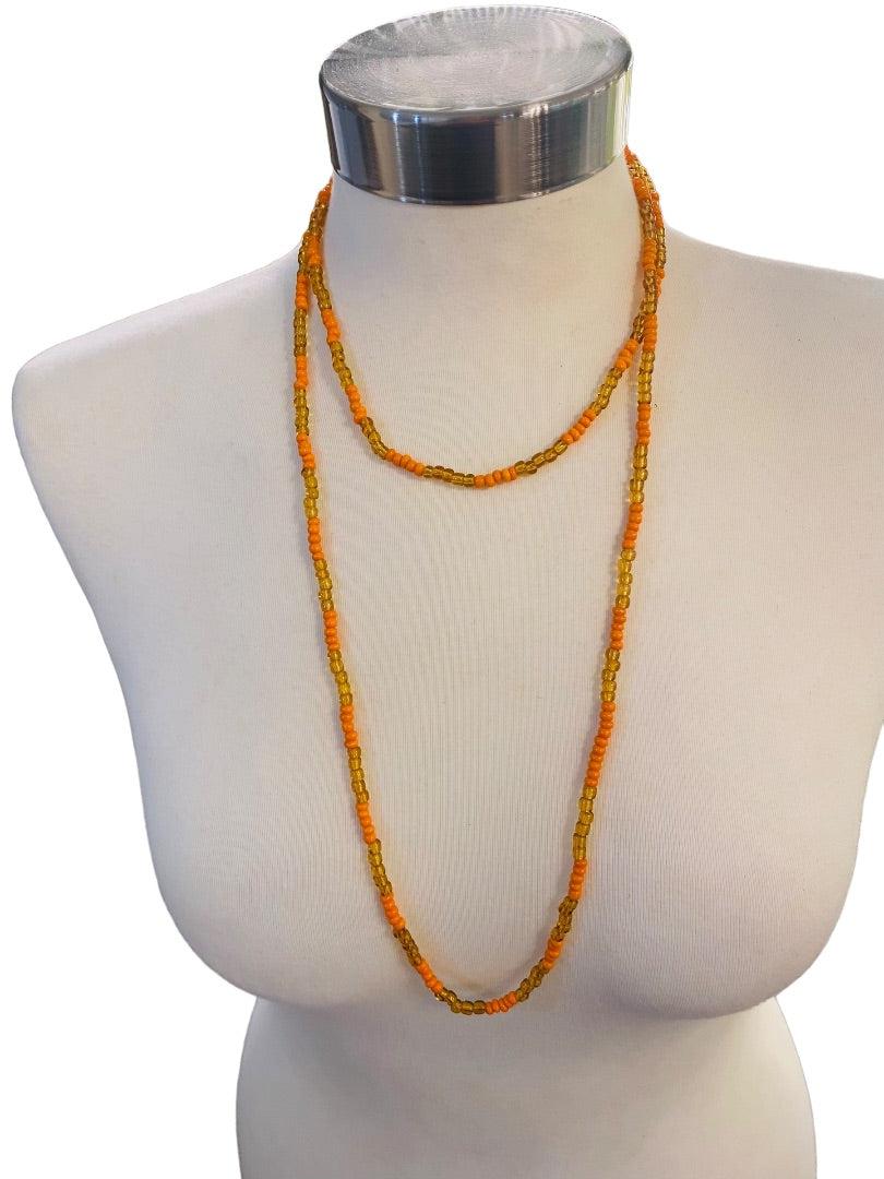 Orange and Yellow-Gold 48" Strand String Beaded Necklace Overhead No Clasp