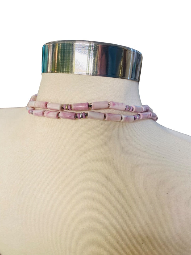 Lavender Beaded Vintage Overhead Necklace 45" Strand String