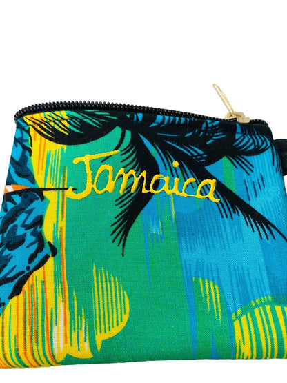 Jamaica Souvenir Small Tropical Print Fabric Wristlet Zip Top 4.75"w x 3.75"h