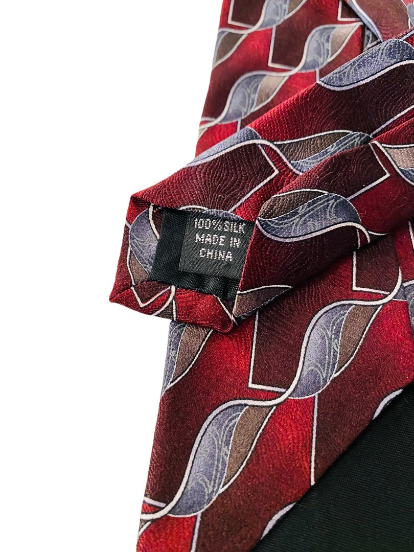 Joseph & Feiss Extra Long Mens 60" Necktie Tie Red Gray  100% Silk