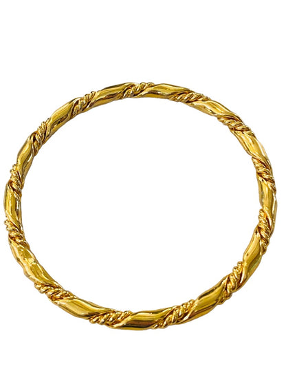 Goldtone Textured Bangle Bracelet Twist Design 2.6" Inside Diameter