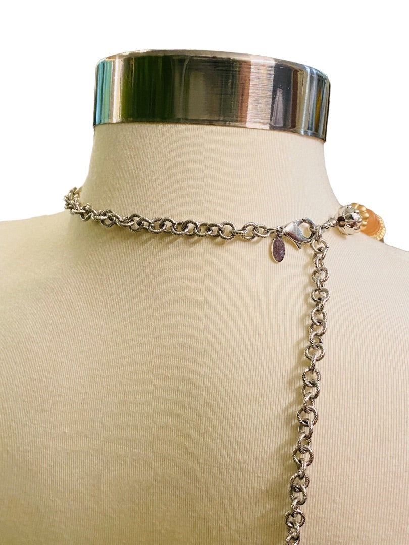 Chico's Mixed Metals Pink Brown Silvertone Lobster Clasp 37-40"