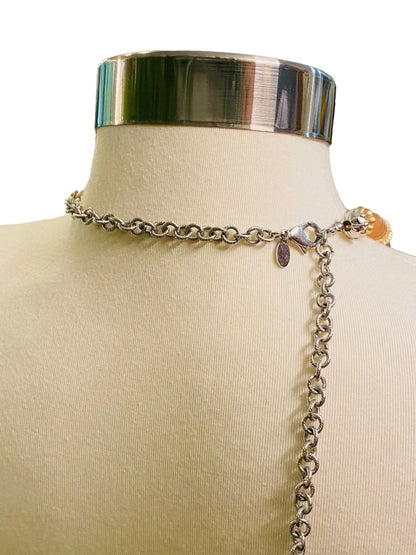 Chico's Mixed Metals Pink Brown Silvertone Lobster Clasp 37-40"