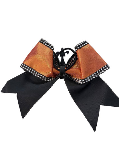 Girls Oversize Hair Bow 6.5" Elastic Ponytail Holder Shiny Orange Black Crown