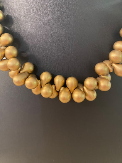 Goldtone Plastic Bead Chunky Statement Necklace 19" Lobster Clasp Retro