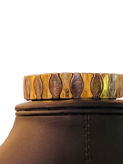 Silvertone Goldtone Stretch Bracelet Stainless Steel Oval Hourglass Design