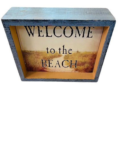 Tabletop Plaque Dual Sided Beachy "Welccome to the Beach" 5 x 4"