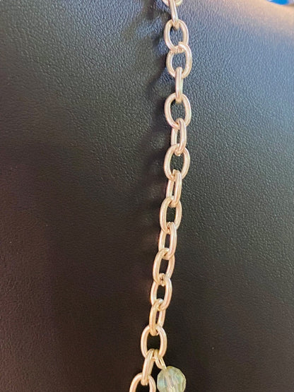 Silvertone and Aqua Charm Layered Circle Necklace 16-19" Lobster Clasp