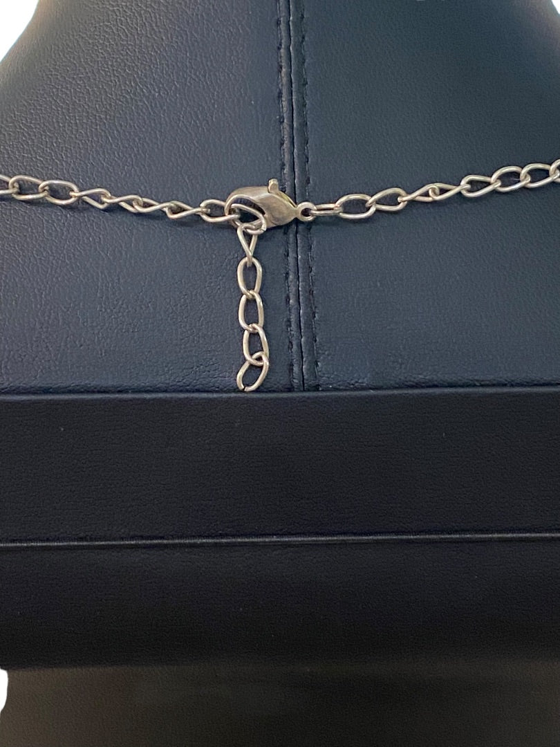 Rhinestone Formal Silvertone Necklace 21" Lobster Clasp 2" Drop