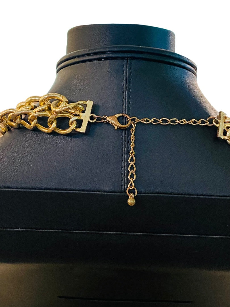 Goldtone Chunky Dual Strand Chain Necklace Lobster Clasp 17-20"