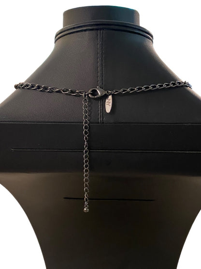 New York & Co Pewter Color and Silvertone Fringe Necklace 18-21" Lobster Clasp 1.5" Drop