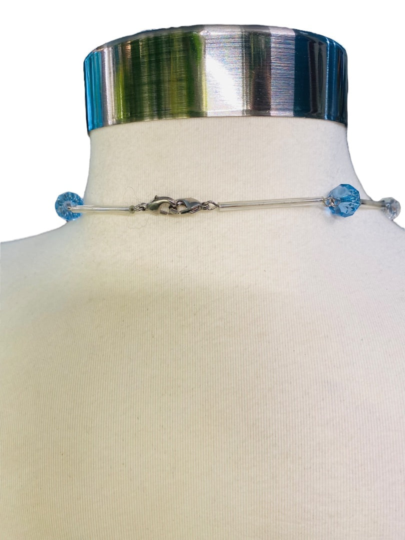 Silvertone Blue Aqua Beaded Overhead 36" Strand String Necklace