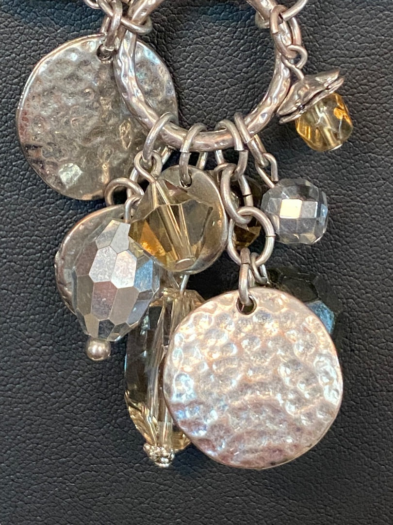 White House Black Market 16-18" Silvertone Charm Necklace Faceted Beads