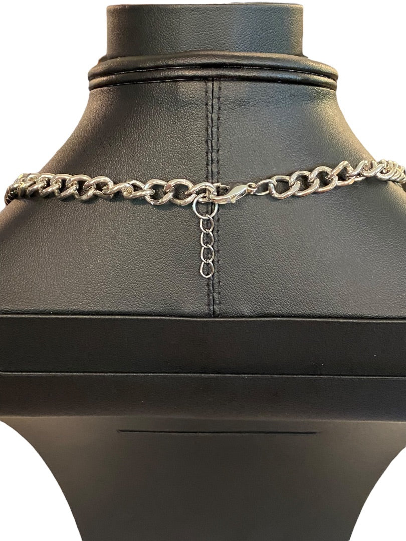 Silvertone 17" Statement Necklace Clear Charm Beads Lobster Clasp