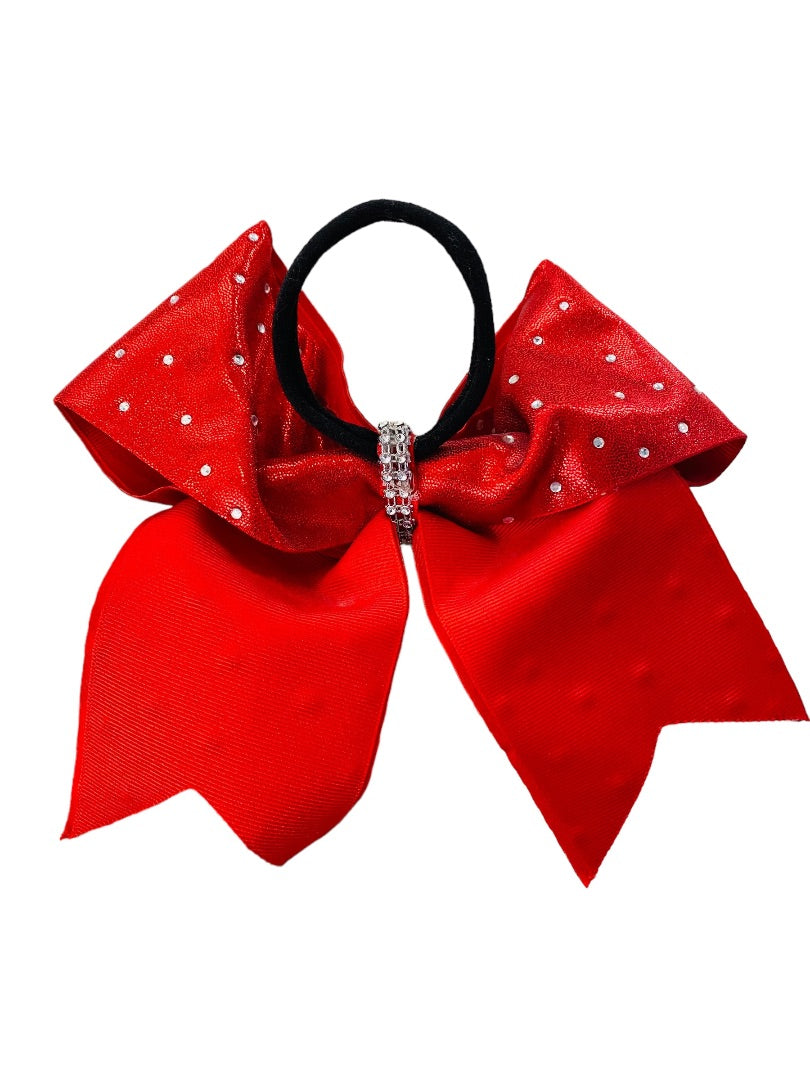 Girls Oversize Hair Bow 8" Elastic Ponytail Holder Red  Bejeweled