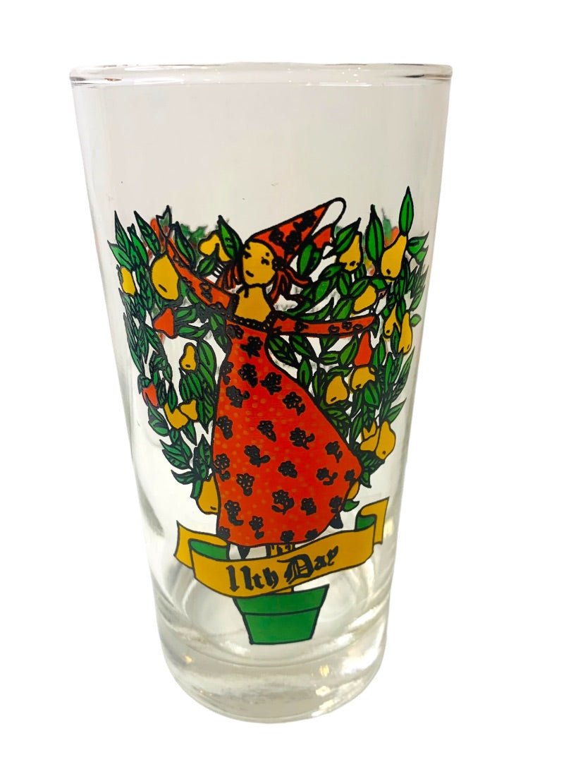 Vintage Tumbler Glass Taylor Smith & T 11th Day of Christmas 10 oz Drinking