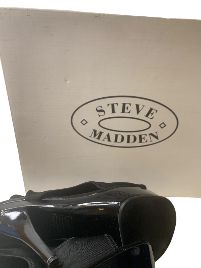 Size 9 Steve Madden Black Fabric Patent Platform Heels "Reina"