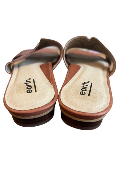 8.5 Earth Mule Slides Perforated Brown Leather Sandals Comfort