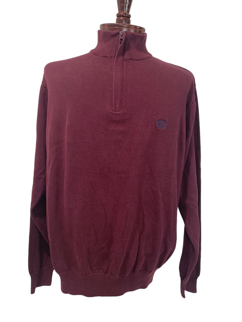 XL Chaps Mens Burgundy Sweater 1/4 Zip Pullover 100% Cotton Mockneck