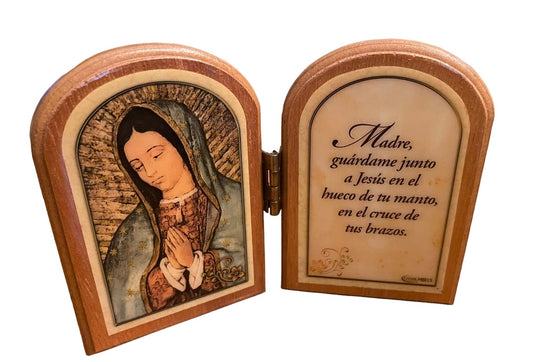 Our Lady of Guadalupe Morning Prayer Wooden Frame Hinge 4"h x 6"w