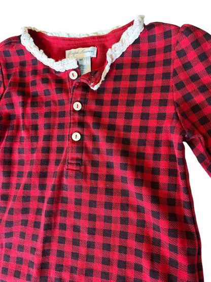 18M Ralph Lauren Baby Red Black Checked Shirt Tip Ruffled Collar Long Sleeve