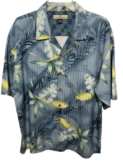 Large Tommy Bahama 100% Silk Mens Tropical Print Button Up Short Sleeve