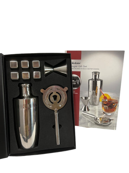 Brookstone Mixologist Gift Set Shaker Strainer Jigger Chillers Stainless Steel New